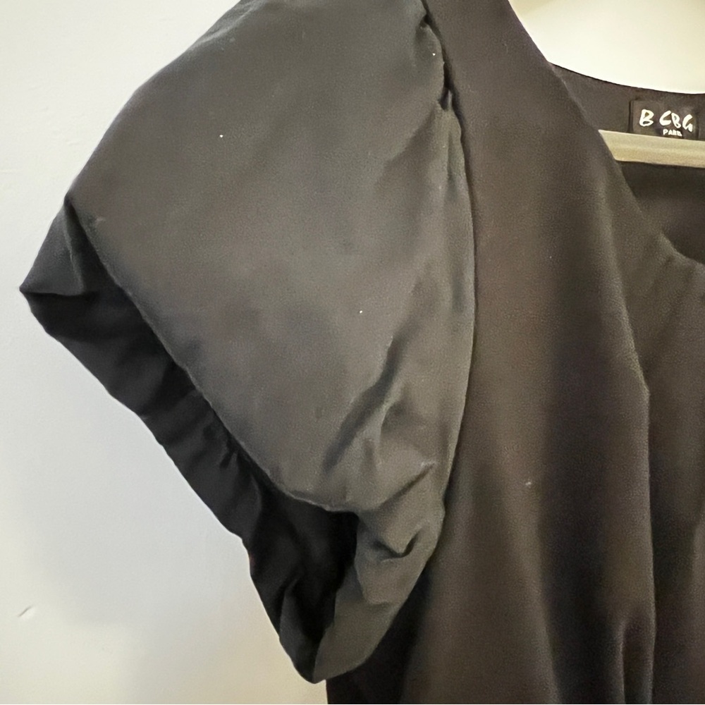BCBG Black Puff Sleeve Pleated Midi Dress - Picture 4 of 14
